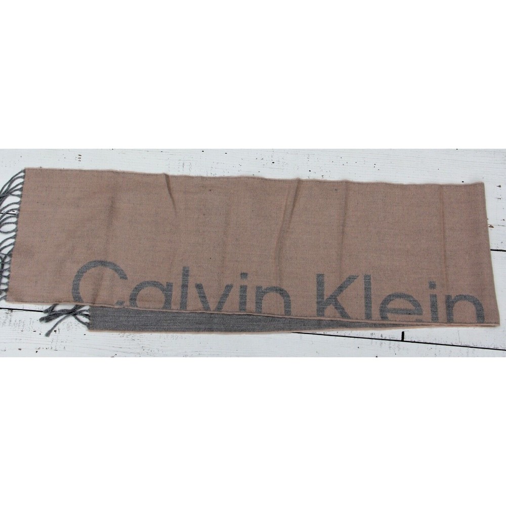 Calvin Klein Beige Grey Logo NEW Woven Scarf - Women One Size - Picture 4 of 4